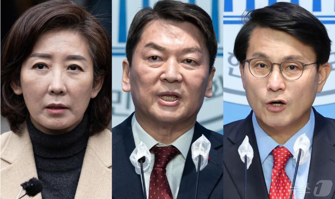 국민의힘 당권주자인 나경원 당선인(왼쪽부터), 안철수 의원, 윤상현 의원