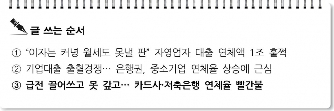 [S리포트] 급전 끌어 쓰고 못 갚고… 카드사·저축은행 연체율 빨간불