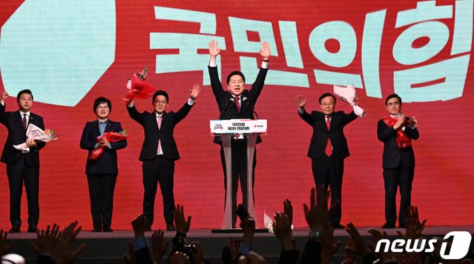 김기현 전 국민의힘 대표가 경기 고양시 킨텍스에서 열린 제3차 전당대회에서 수락연설을 하고 있다. (공동취재) 2023.3.8/뉴스1 ⓒ News1 허경 기자