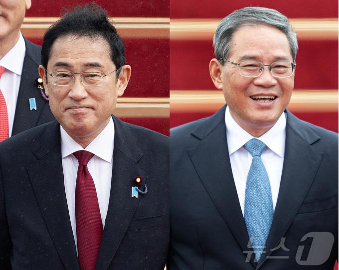 [사진] 기시다·리창 총리 '한일중 정상회의 참석 위해'