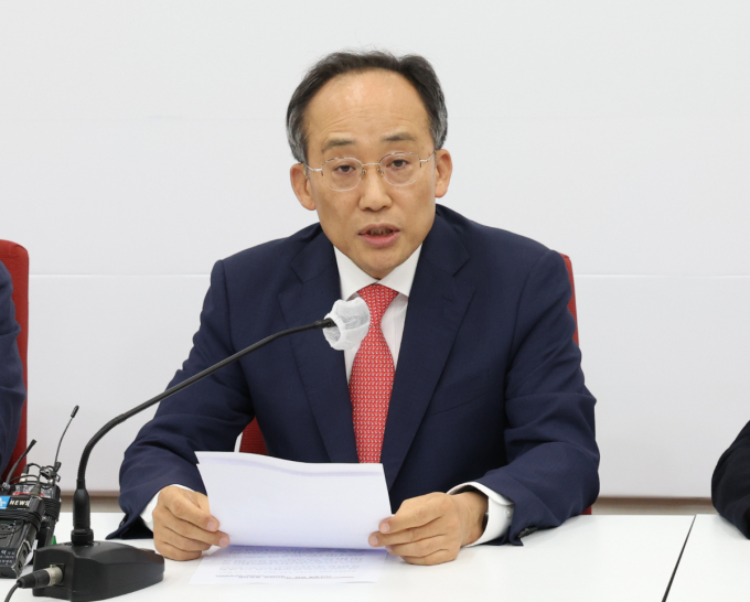 추경호 국민의힘 원내대표가 26일 서울 여의도 국회에서 연금개혁 관련 기자간담회를 하고 있다. /사진=뉴스1