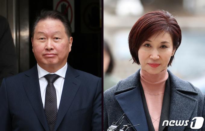 최태원 SK그룹 회장(왼쪽)과 노소영 아트센터 나비 관장. 2024.3.12/뉴스1 ⓒ News1 이승배 기자