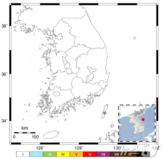 8일 오후 11시 4분쯤 북한 강원 회양 동쪽 138km 해역에서 규모 2.2의 지진이 발생했다.(기상청 제공)