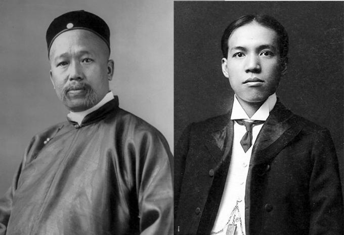 캉유웨이(왼쪽)와 량치차오. (출처: 캉유웨이, Elmer Chickering, Public domain, via Wikimedia Commons Unknown author, 흑백사진(1905) / 량치차오, Unknown author, 흑백사진(1929년 이전), Wikimedia Commons, Public Domain)