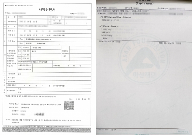 군인권센터가 지난 12일 군기 훈련을 받다 숨진 12사단 훈련병 사망진단서를 공개했다. /사진=머니투데이(군인권센터) 