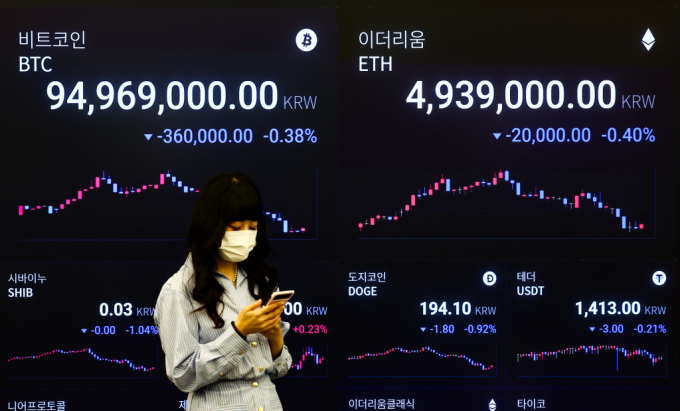  비트코인이 미국 6월 미국 연방공개시장위원회(FOMC) 결과 발표를 앞두고 가격이 하락하는 가운데 12일 오전 서울 강남구 업비트 고객센터에서 직원이 비트코인 시세를 확인하고 있다./사진=뉴시스
