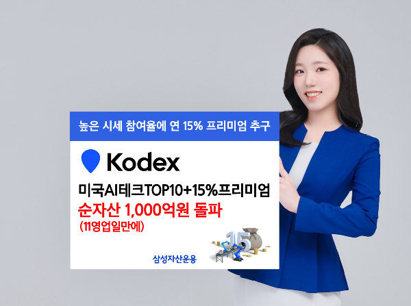 삼성자산운용이 'KODEX 미국AI테크TOP10+15%프리미엄' 순자산이 1000억원을 돌파했다고 14일 밝혔다. /사진=삼성자산운용
