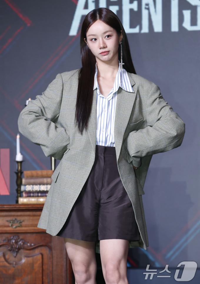 배우 혜리가 18일 서울 마포구 호텔 나루 서울 엠갤러리에서 열린 넷플릭스 오리지널 예능 '미스터리 수사단' 제작발표회에서 포즈를 취하고 있다. ⓒ News1 권현진 기자