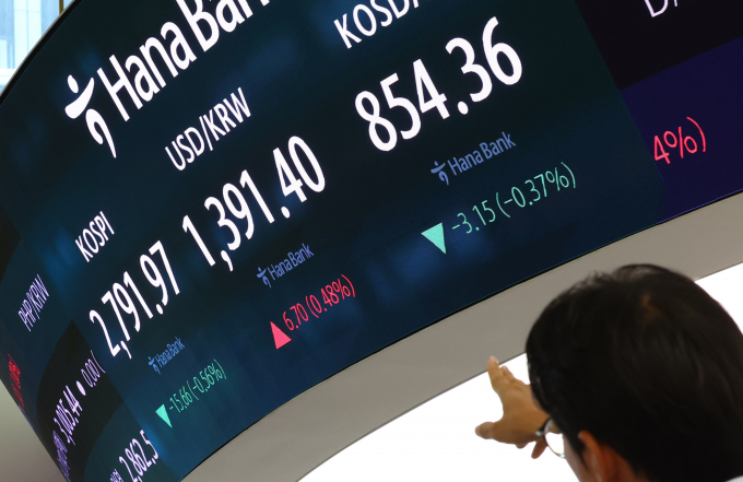  21일 서울 중구 하나은행 본점 딜링룸에 코스피, 코스닥 지수 등이 표시됐다./사진=뉴시스
