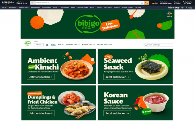 CJ제일제당이 독일 최대 이커머스 플랫폼인 아마존(Amazon)에 '비비고 스토어'를 공식 입점하고 K푸드 제품 판매를 시작했다. /사진=CJ제일제당