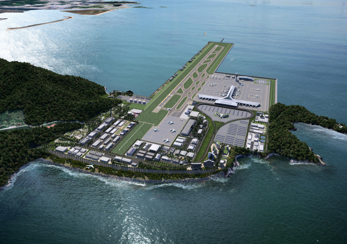 사업자 선정에 어려움을 겪고 있는 '가덕도신공항 부지조성공사'가 2차 시공사 선정 과정에서도 현대건설 컨소시엄 단독 입찰로 유찰이라는 성적표를 받아들었다. 사진은 가덕도신공항 부지조성공사 조감도./사진=뉴시스