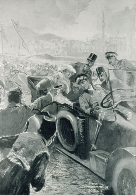 사라예보 사건을 묘사한 삽화. (출처: Felix Schwormst?dt, 삽화(1914), http://austria-forum.org/af/Bilder_und_Videos/Historische_Bilder_IMAGNO/Sarajewo/00213549, Wikimedia Commons, Public Domain)