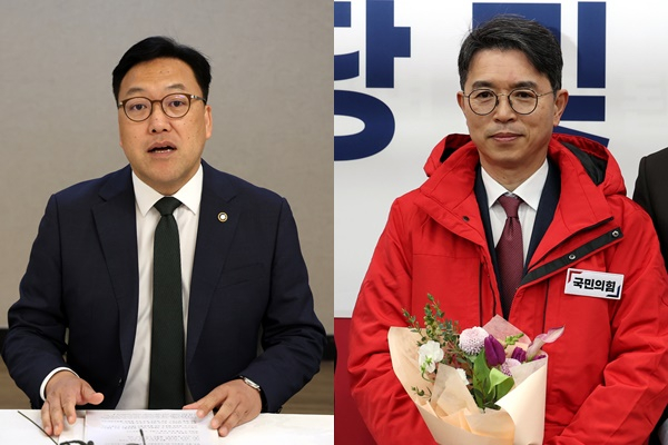 윤석열 대통령이 이르면 4일 신임 금융위원장에 김병환 기획재정부 제1차관, 환경부 장관에 김완섭 전 기재부 2차관을 지명할 계획이다. 사진은 (왼쪽) 김병환 차관이 지난 2일 서울 종로구 정부서울청사에서 열린 물가관계차관회의에서 발언하는 모습. (오른쪽) 김완섭 전 차관이 지난 1월8일 서울 여의도 국회에서 열린 인재영입위원회 입당 및 영입환영식에서 기념촬영 하는 모습. /사진=뉴시스