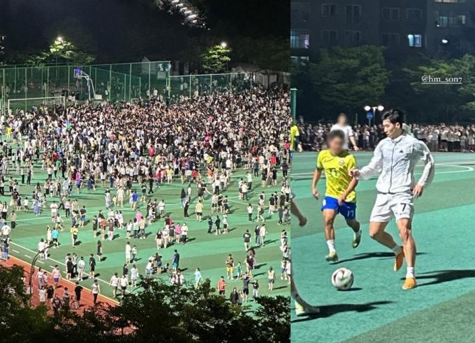 용인 수지체육공원에 나타난 김승규(왼쪽), 손흥민. (온라인 커뮤니티 갈무리) /뉴스1