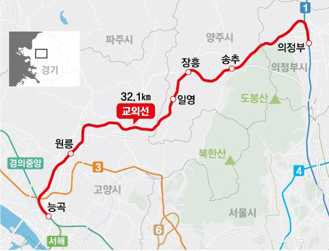 오는 12월 재개통을 목표로 공사가 진행 중인 경기북부 교외선 노선도. /사진제공=경기도