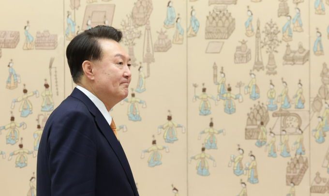 북대서양기구(NATO) 행사에 참석 중인 윤석열 대통령이 이르면 오늘 채상병 특검법에 대한 재의요구권(거부권)을 행사할 것으로 보인다. 사진은 지난 7월3일 서울 용산구 대통령실의 윤석열 대통령. /사진=뉴시스