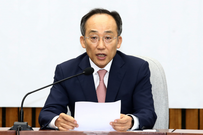 추경호 국민의힘 원내대표가 10일 기자간담회를 진행한다. 사진은 추 원내대표가 지난 9일 서울 여의도 국회에서 열린 원내대책회의에서 모두발언하는 모습. /사진=뉴스1