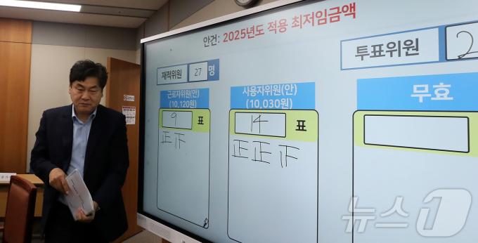 [사진] 2025년도 최저임금 1만 30원으로 결정, 퇴장하는 이인재 위원장
