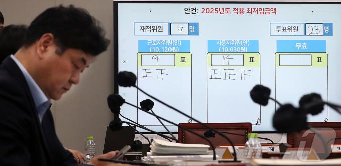 [사진] 2025년도 최저임금 1만 30원으로 결정, 브리핑 준비하는 이인재 위원장