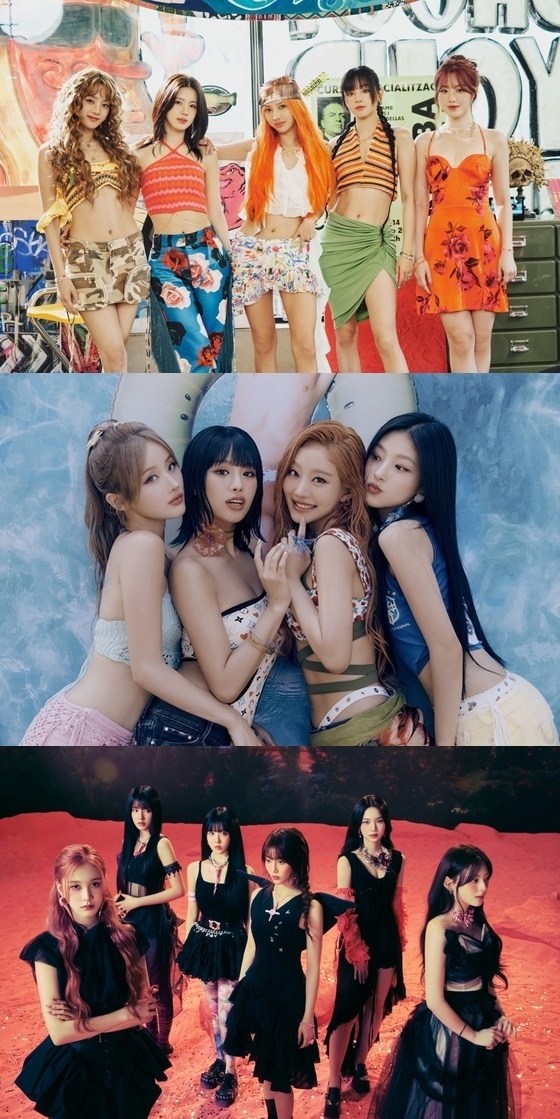 (맨 위부터) (여자)아이들, 키스오브라이프, 스테이씨/큐브, S2, 하이업 제공