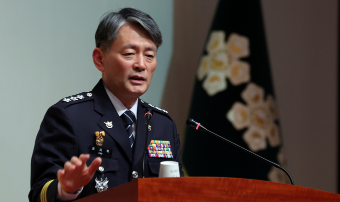 윤석열 대통령이 차기 경찰청장에 조지호 서울경찰청장을 내정한 것으로 보인다. 사진은 조 서울경찰청장이 지난 3월18일 서울 종로구 서울경찰청에서 열린 청소년 도박 근절 릴레이 캠페인 선포식에서 발언하는 모습. /사진=뉴스1