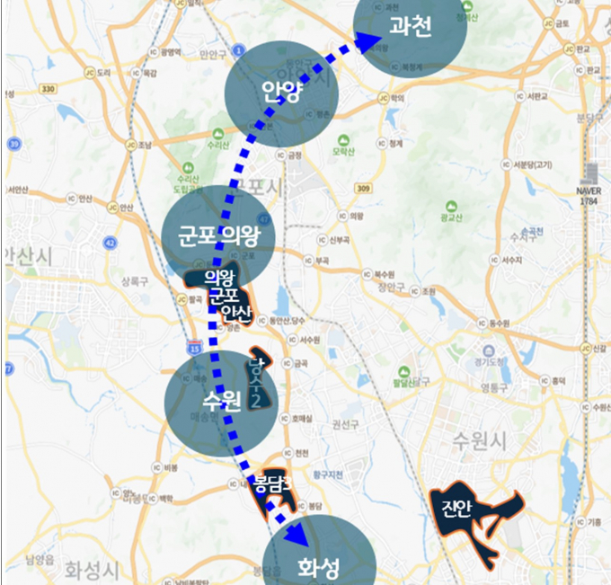 수도권 남부지역에서 진행 중인 3기 신도시 신규 광역도로망 구상도. 사진제공=경기연구원 