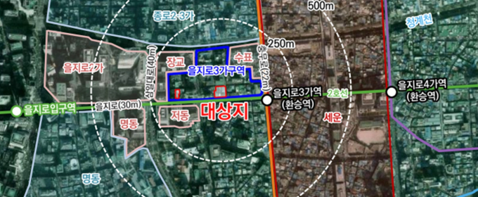 서울지하철 을지로3가역 인근에 지상 19층 짜리 업무 빌딩이 들어선다. 사진은 위치도. /사진=서울시