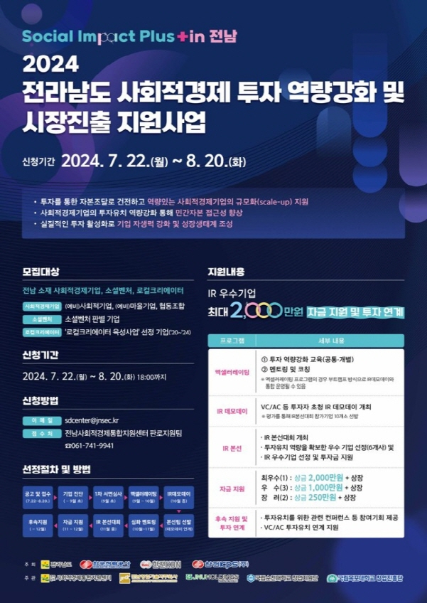 2024년 사회적경제 투자유치 역량 강화·시장 진출 지원 사업 포스터./사진=전남도