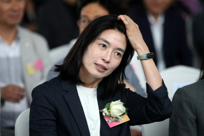 정신아 카카오 대표이사가 지난 2일 오후 서울 도봉구 K-POP 전문공연장 서울아레나 복합문화시설 공사현장에서 열린 착공식에 참석하고 있다.  /사진=뉴스1