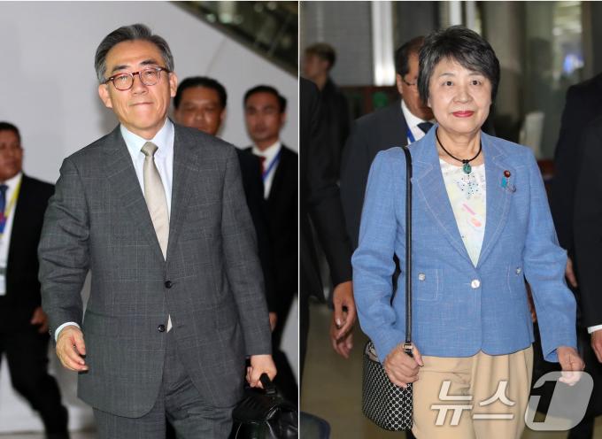 [사진] '아세안 외교전' 나서는 한일 외교수장