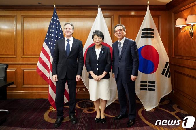 조태열 외교부 장관, 토니 블링컨 미국 국무장관, 가미카와 요코 일본 외무상 (외교부 제공)/뉴스1