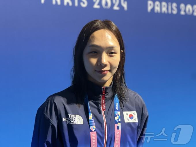 경영 국가대표 김서영이 26일(한국시간) 프랑스 파리 라데팡스 아레나에서 훈련을 마친 뒤 취재진과 인터뷰하고 있다. 2024.7.26/뉴스1 ⓒ News1 이동해 기자