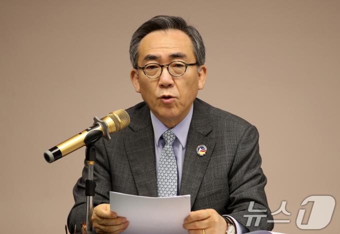 조태열 외교부 장관이 아세안 외교장관회의 관련 일정을 마무리한 27일(현지시간) 오후 라오스 비엔티안 유은호텔에서 열린 기자간담회에서 모두발언을 하고 있다. 2024.7.27/뉴스1 ⓒ News1 오대일 기자