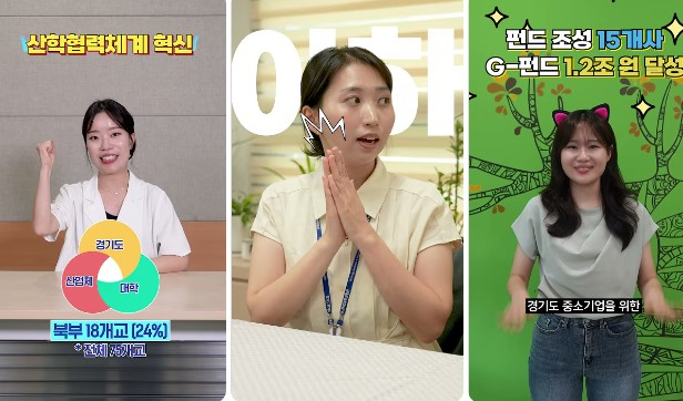 경과원이 숏품 형식을 제작한 '경기도 균형발전'(왼쪽), 'R&D혁신으로 강소기업 꿈꾼다'(가운데) 등 영상. 사진제공=경기도경제과학진흥원