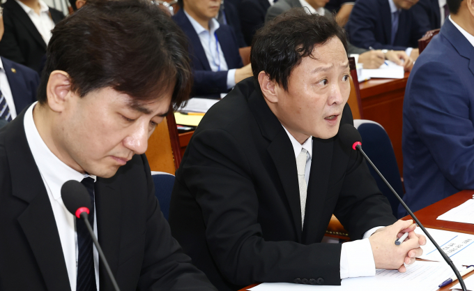 법원이 다음달 2일 티몬·위메프가 기업회생을 신청에 대한 류광진 티몬 대표이사, 류화현 위메프 대표이사를 대상으로 기업회생 심문을 진행한다. 사진은 류광진 대표(오른쪽)가 30일 서울 여의도 국회에서 열린 '티몬·위메프(티메프) 사태' 관련 정무위원회 전체회의에서 의원 질의에 답변하는 모습. 왼쪽은 류화현 대표. /사진=뉴스1