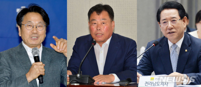                                  강기정 광주시장, 김산 무안군수, 김영록 전남도지사/뉴시스