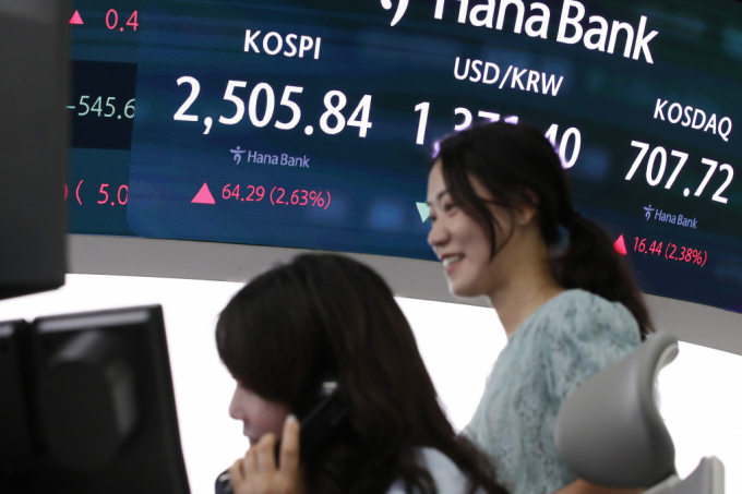 6일 오전 서울 중구 하나은행 본점 딜링룸 전광판에 개장 시황이 표시되고 있다./사진=뉴스1 /사진=(서울=뉴스1) 이승배 기자