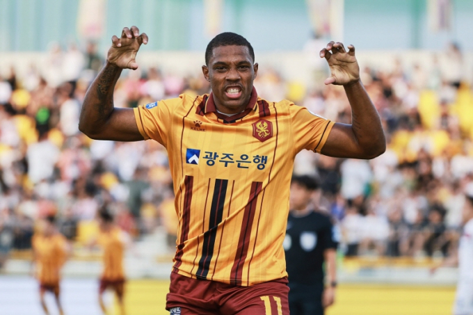지난 7월27일 K리그1 25라운드 수원FC전 광주FC 가브리엘이 골을 넣고 포효하고 있다./사진=광주FC