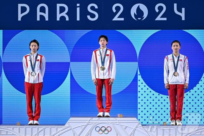 여자 10m 플랫폼에서 동메달을 딴 김미래(오른쪽) ⓒ AFP=뉴스1
