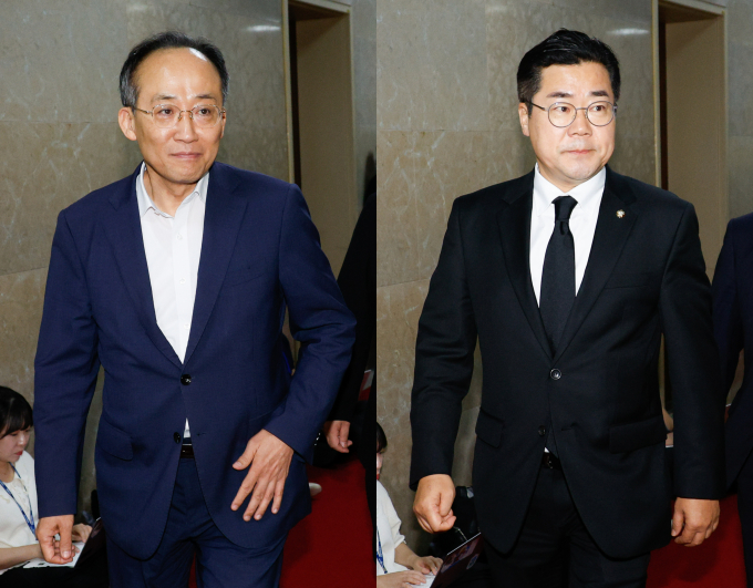국민의힘과 더불어민주당이 오는 8일 여·야·정 협의체 구성을 위해 회동한다. 사진은 추경호 국민의힘 원내대표(왼쪽)와 박찬대 민주당 원내대표가 지난달 31일 본회의 관련 여·야 원내대표 비공개 회동을 위해 국회의장실로 향하는 모습. /사진=뉴스1