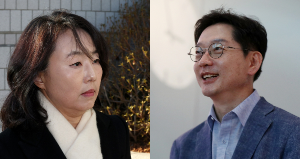 법무부는 8일 8·15 광복절 특별사면 및 복권 요청 대상자를 심사하는 사전 회의를 진행할 예정이다. 심사 대상자에는 김경수 전 경남도지사와 조윤선 전 청와대 정무수석이 포함됐다. 사진은 지난 1월24일 조윤선 전 정무수석(왼쪽)과 지난해 8월10일 김경수 전 도지사. /사진=뉴스1