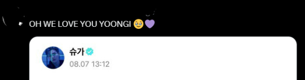 슈가를 응원하는 해외 누리꾼이 올린 글./사진=X