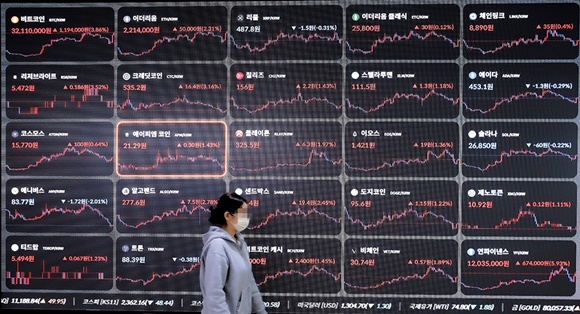 지난해 지난 3월14일 서울 서초구 빗썸고객센터 전광판에 비트코인 시세가 나오고 있다. /사진=뉴스1