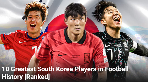 영국 매체 기브미스포츠는 '축구 역사상 가장 위대한 한국인 10인' 중 1위로 손흥민, 2위 차범근, 3위 박지성을 꼽았다. 사진은 기브미스포츠 홈페이지에 게시된 사진으로 왼쪽부터 박지성, 김민재, 손흥민. /사진=기브미스포츠 캡처