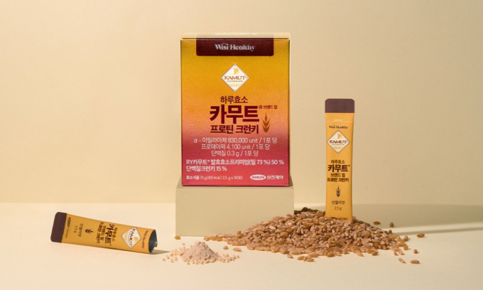 삼진제약의 토탈헬스케어 브랜드 위시헬씨가 '하루효소 카무트 브랜드 밀 프로틴 크런키'를 출시했다. /사진=삼진제약