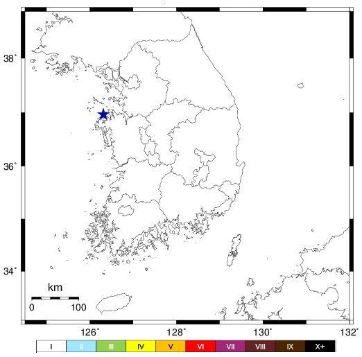  충남 서산시 북북서쪽 23㎞ 해역에서 진도 2.1 규모의 지진이 발생했다./사진=기상청