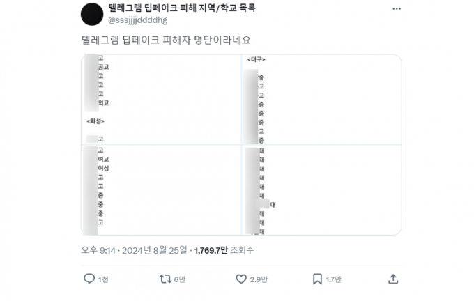 엑스에 올라온 피해 학교 목록. /사진=엑스(X·옛 트위터) 갈무리
