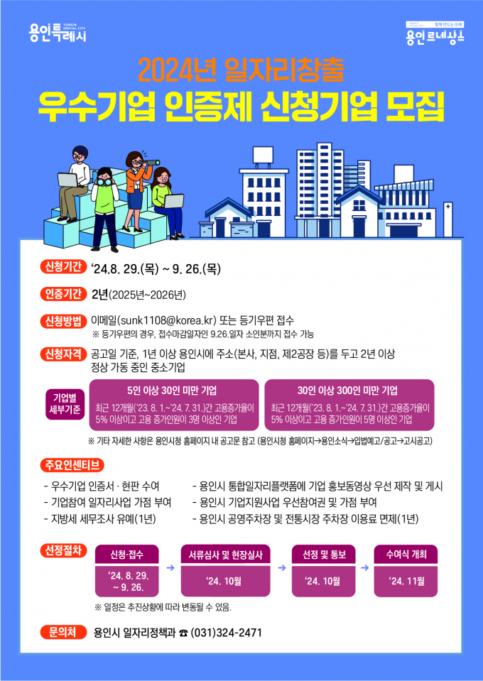 2024년 일자리창출 우수기업 신청기업 모집 홍보 포스터 / 사진제공=용인특례시