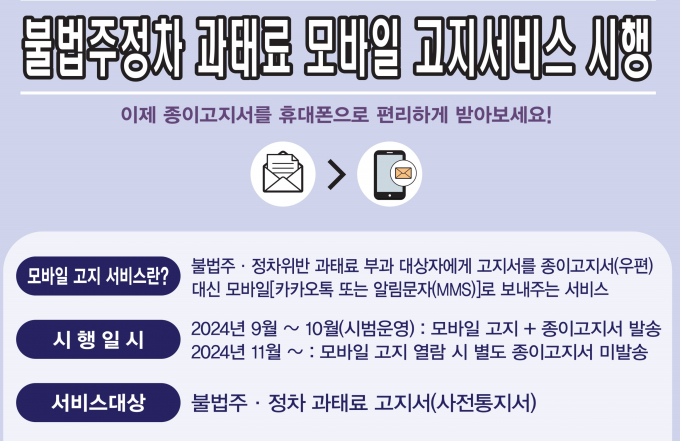 안양시가 다음 달부터 불법주정차 과태료를 모바일로 고지한다는 내용의 안내 포스터. 