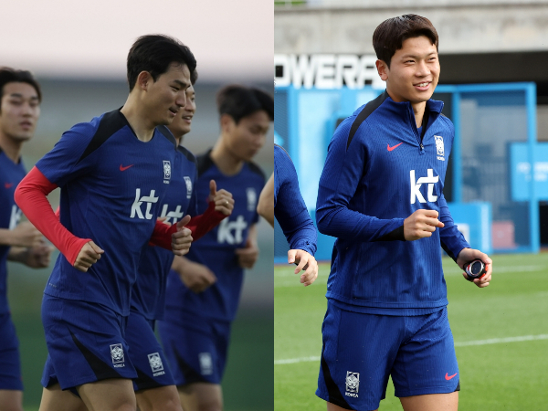 2026 북중미월드컵 아시아지역 3차 예선을 앞둔 홍명보호에 부상 악재가 발생해 일부 선수를 교체했다. 사진은 지난 3월24일 태국에서 훈련 중인 조유민(왼쪽)과 지난 6월8일 경기 고양시 고양종합운동장에서 훈련 중인 황재원. /사진=뉴시스, 뉴스1